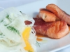 Salmon Wrapped in Prosciutto with Tomato Coulis & Fennel, Orange Salad